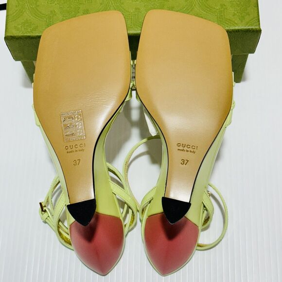 Gucci 37/ US 7 Two-Toned Dora Embellished Crystal Wedge Green Sandals NIB $1,250 - Picture 10 of 13